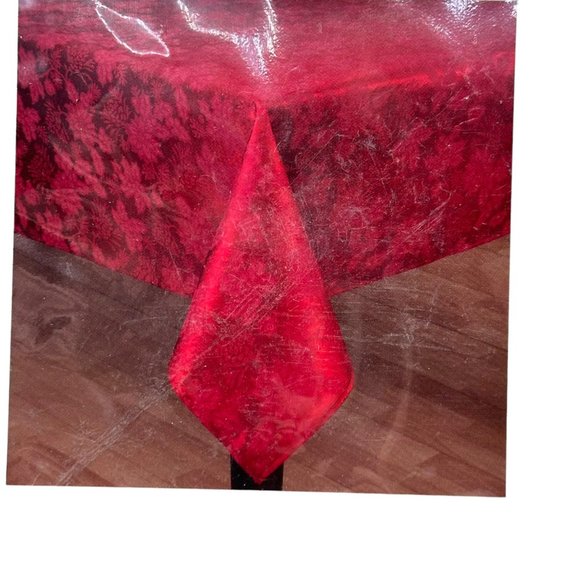 At Home Poinsettia Damask Tablecloth 70 Inch Round Red Table Linen Decor Holiday - Picture 3 of 7